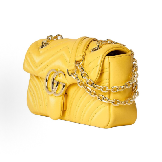GUCCI GG Marmont herringbone design gold hardware single-shoulder bag, small size for women in yellow
