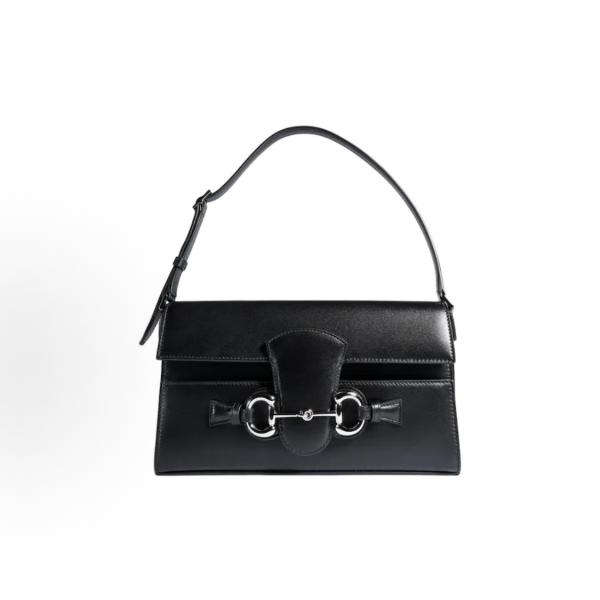 GUCCI Horsebit Ristretto Primavera iconic horsebit buckle pattern single-shoulder bag, medium size for women, black