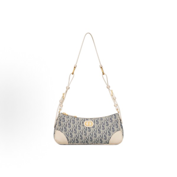DIOR 30 Montaigne Gold finish metal CD logo single-shoulder bag Mini Women\'s denim blue with beige