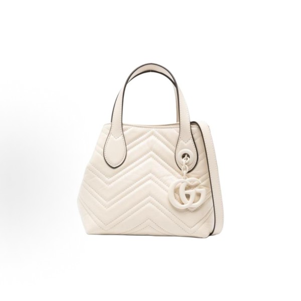 GUCCI GG Mammon brand logo pendant tote bag, small size for women, ivory color