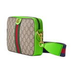 GUCCI Ophidia Double G logo zipper opening canvas bag, single-shoulder crossbody bag, small men\'s style, beige, ebony and fluorescent green