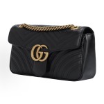 GUCCI GG Marmont gold Logo distressed quilted chain bag crossbody single-shoulder bag, small size for women, black