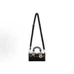 DIOR Lady D-Joy light gold finish pendant with vine check pattern detachable and adjustable shoulder strap Princess handbag, small size for women, black