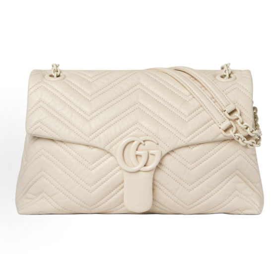 GUCCI GG Marmont enamel hardware chain single-shoulder bag, medium size for women, ivory color