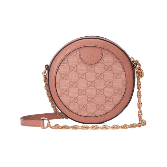 GUCCI Ophidia monogram full-print zipper opening and closing chain round bag crossbody single-shoulder bag mini women\'s pink
