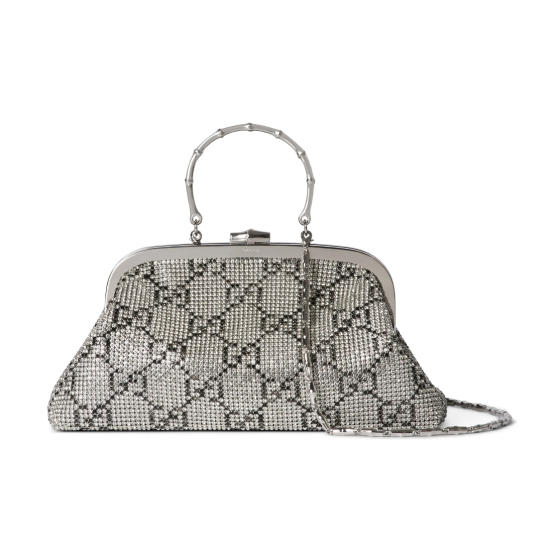 GUCCI La Famiglia Bamboo joint handbag, medium size for women, silver