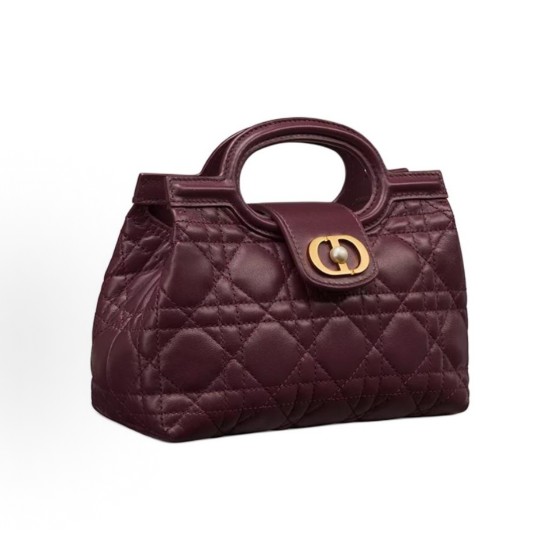 DIOR Jolie CD clasp white resin beaded single-shoulder handbag mini women\'s plum-colored