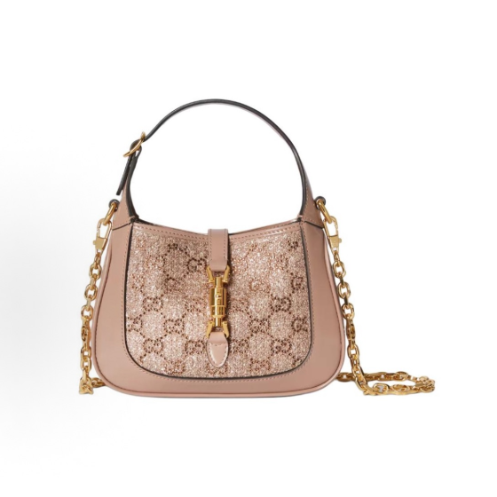 GUCCI Jackie 1961 GG Crystal Embroidered piston-style clasp handbag Mini for Women, light pink