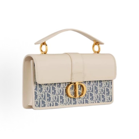 DIOR 30 Montaigne Blue coir effect checkered fabric single-shoulder handbag for women in beige