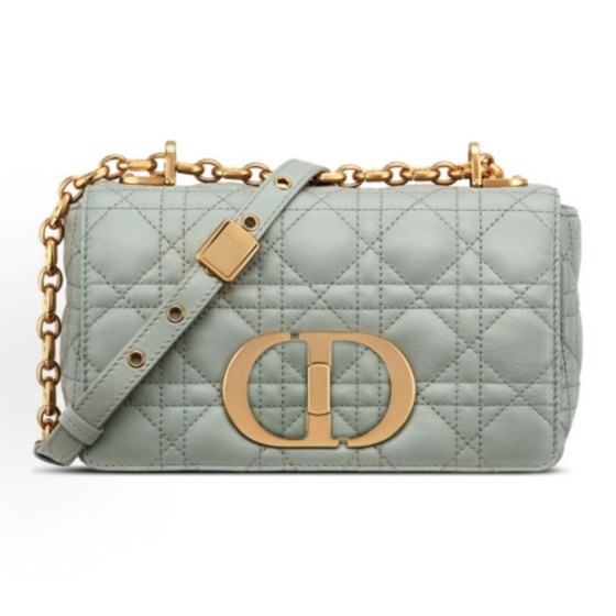 DIOR Caro rattan checkered metal chain handbag, single-shoulder crossbody bag, small size for women, grey