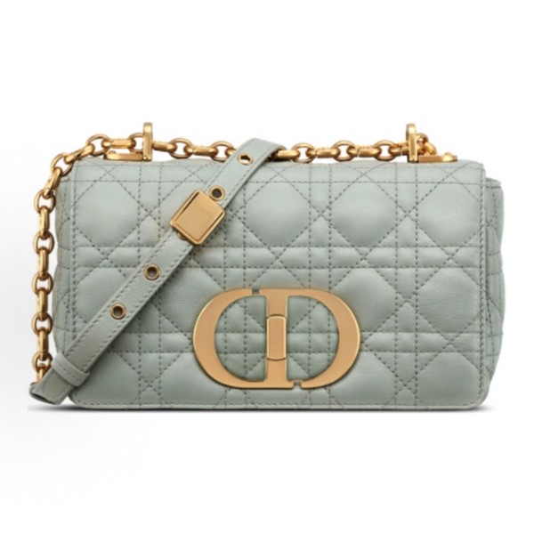 DIOR Caro rattan checkered metal chain handbag, single-shoulder crossbody bag, small size for women, grey