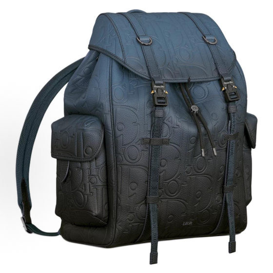 DIOR Hit The Road gradient color, iconic classic pattern embossed aluminum CD, mini flip cover backpack, unisex couple style, blue and black