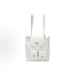 DIOR Caro adjustable shoulder strap flap drawstring opening and closing backpack, medium size for women, white