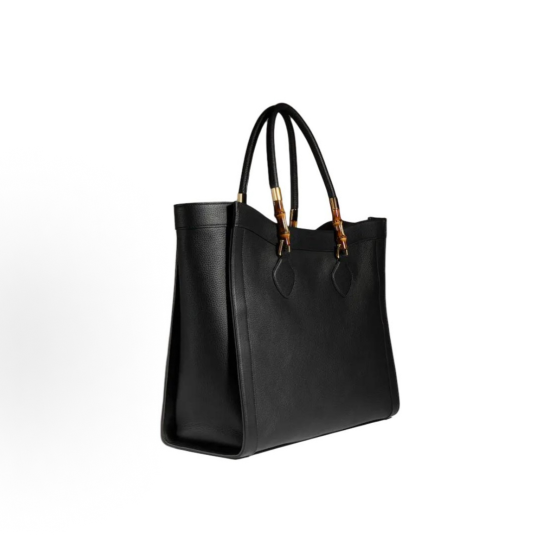 GUCCI Bamboo golden combination tote bag, large size for women, black