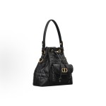 DIOR Caro metal hardware CD logo bucket single-shoulder crossbody handbag mini Women\'s black