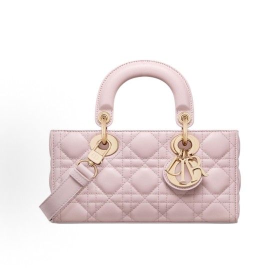DIOR Lady D-Joy pendant with a detachable adjustable shoulder strap, single-shoulder crossbody handbag, small size for women, light pink