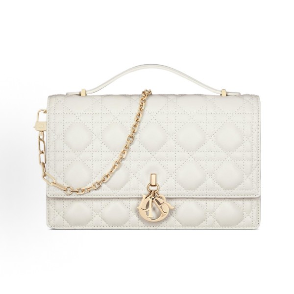 DIOR My Dior MISS DIOR detachable chain strap flap open and close wicker checkered single-shoulder crossbody bag, regular women\'s style, cream white