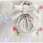 DioramourLady D-Joy, a super mini white handbag with multi-color Doves & Roses pattern embroidery