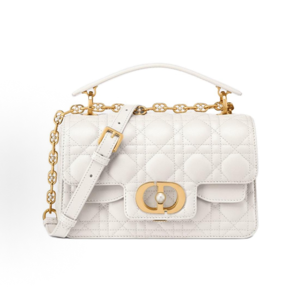 DIOR Jolie CD logo detachable and adjustable shoulder strap, wister-patterned single-shoulder crossbody handbag, small size for women, cream white