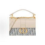DIOR 30 Montaigne Blue coir effect checkered fabric single-shoulder handbag for women in beige