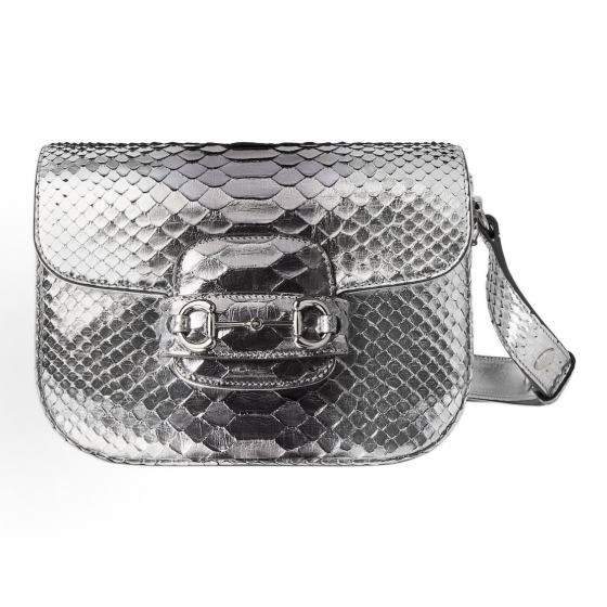 GUCCI Horsebit 1955 Aura Silver Adjustable Shoulder Strap Mini Women\'s Metallic Silver in grey