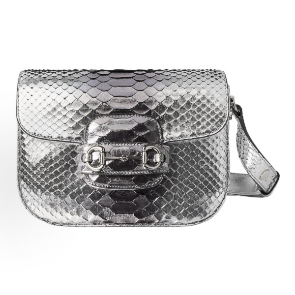 GUCCI Horsebit 1955 Aura Silver Adjustable Shoulder Strap Mini Women\'s Metallic Silver in grey