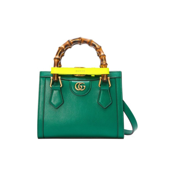 GUCCI Diana Bamboo joint Diana, Diana bamboo joint handle gold Logo, neon color buckle Tote bag, Tote bag shopping bag, single-shoulder crossbody handbag, mini women\'s style, emerald green