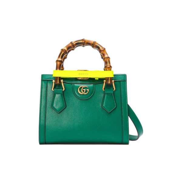 GUCCI Diana Bamboo joint Diana, Diana bamboo joint handle gold Logo, neon color buckle Tote bag, Tote bag shopping bag, single-shoulder crossbody handbag, mini women\'s style, emerald green