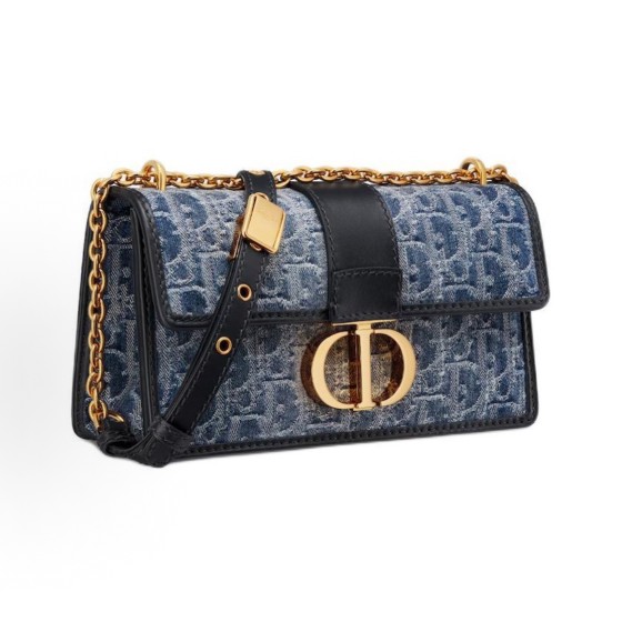 DIOR 30 Montaigne East-West Adjustable Detachable Shoulder Strap Flap Closure Toile single-shoulder crossbody Bag for Women in blue