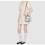 GUCCI GG Marmont series Marmont Gold Logo color block trim chain messenger bag, hand-held crossbody single-shoulder bag, mini women\'s style, white and blue