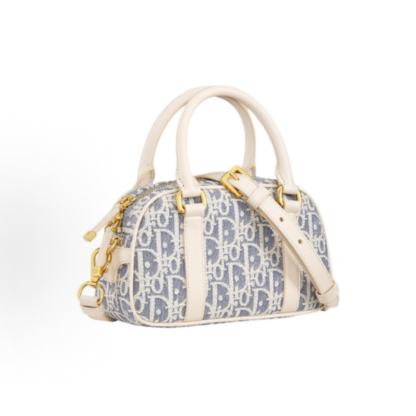 DIOR D-Vibe East-West brand Logo printed single-shoulder crossbody handbag, ultra-mini for women, blue with light biscuit color