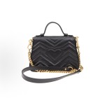 GUCCI GG Marmont distressed gold Logo chain quilted flip bag, single-shoulder crossbody bag, mini handbag for women, black