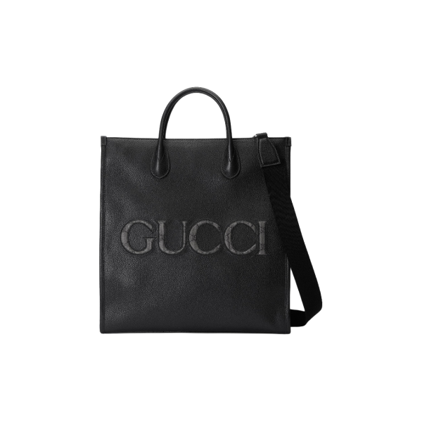 GUCCI letter logo adjustable shoulder strap hook open and close Tote bag, shopping bag, handbag, medium size, men\'s style, black