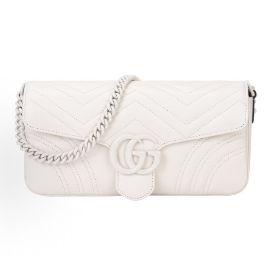 GUCCI GG Marmont Double G logo detachable shoulder strap quilted crossbody bag, white for women