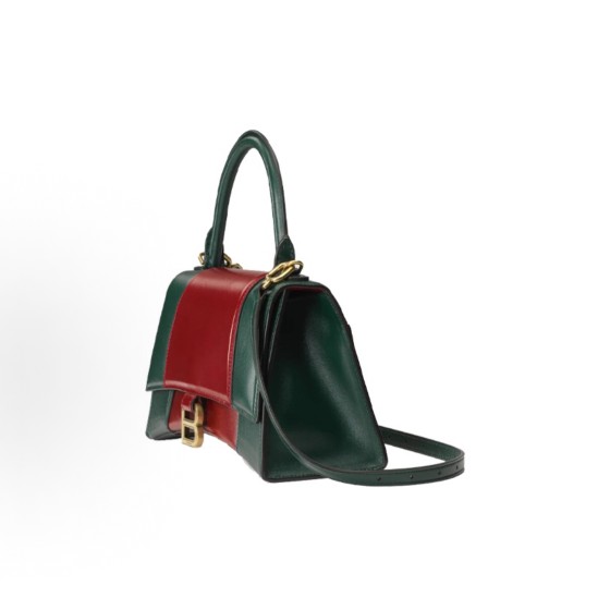 GUCCI x Balenciaga collaboration The Hacker Project Gold buckle color hourglass bag, single-shoulder crossbody handbag, unisex couple style, red and green