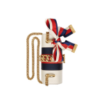 GUCCI Sylvie gold buckle striped webbed satin bow chain Versatile recommendation: Mini women\'s crossbody bag in white