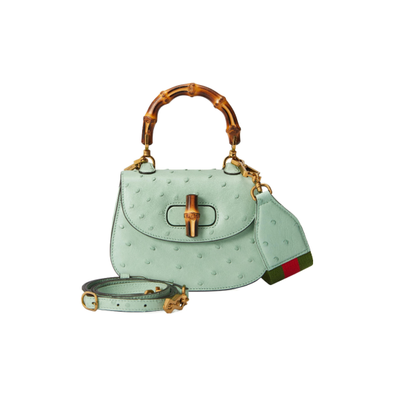 GUCCI Bamboo 1947 Bamboo handle lock Bamboo joint bag, mini women\'s handbag, light green