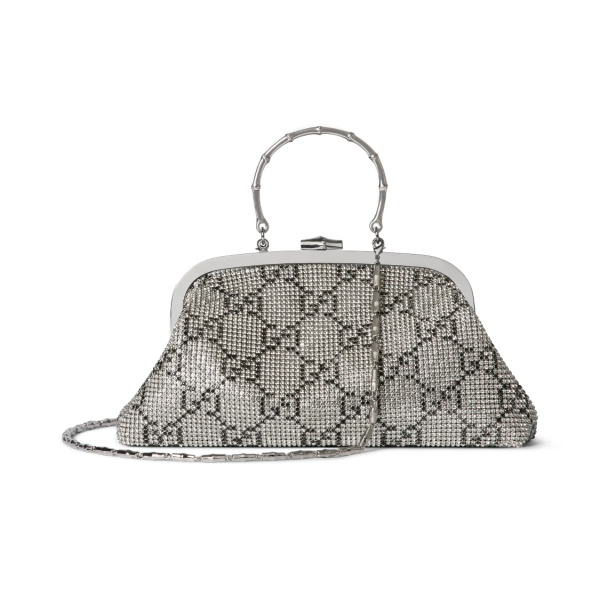 GUCCI La Famiglia Bamboo joint handbag, medium size for women, silver