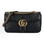 GUCCI GG Marmont gold Logo distressed quilted chain bag crossbody single-shoulder bag, small size for women, black