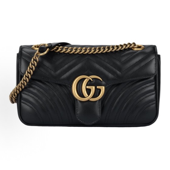 GUCCI GG Marmont gold Logo distressed quilted chain bag crossbody single-shoulder bag, small size for women, black