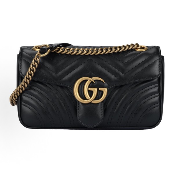 GUCCI GG Marmont gold Logo distressed quilted chain bag crossbody single-shoulder bag, small size for women, black