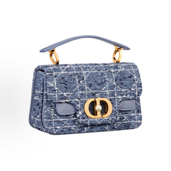 DIOR Jolie Top Handle Detachable and adjustable shoulder strap CD flip cover crossbody handbag mini women denim Blue