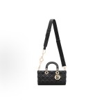 DIOR Lady D-Joy light gold metal brand pendant, adjustable and detachable shoulder strap, Toffee bag, single-shoulder bag, medium-sized handbag, black for women