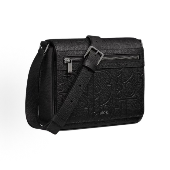 DIOR Gravity embossed messenger bag with adjustable shoulder strap, men\'s black crossbody bag