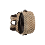 A medium-sized men\'s GUCCI embossed logo zipper opening backpack in beige and ebony