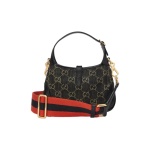 GUCCI Jackie 1961 Golden lock, monogram, full-print fabric leather, extended shoulder strap, half-moon underarm bag, shoulder bag, crossbody bag, mini women\'s style, black