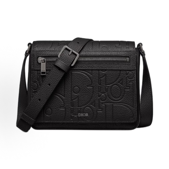 DIOR Gravity embossed messenger bag with adjustable shoulder strap, men\'s black crossbody bag