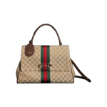 GUCCI Paparazzo\'s signature horsebit buckle webbing design single-shoulder handbag for women, large size in sand and brown