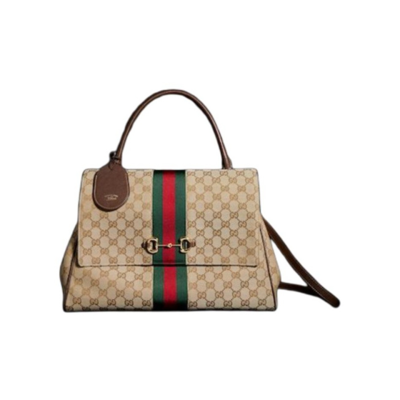 GUCCI Paparazzo\'s signature horsebit buckle webbing design single-shoulder handbag for women, large size in sand and brown