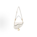DIOR Saddle stirrup D-shaped pendant, retro gold finish, metal CD logo, saddle bag, single-shoulder crossbody bag, handbag, women\'s style, cream white